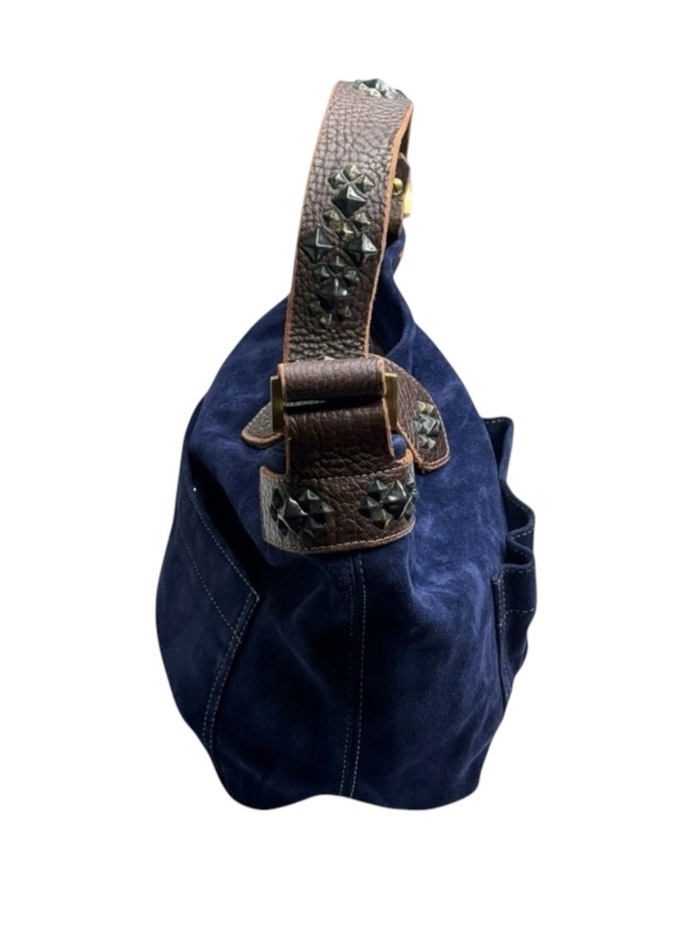 Limited Edition: Tylie ᪣ Y2K Utility Suede Hobo Bag ᪣ Pyramid Stud Strap ᪣ Blue - Picture 7 of 16